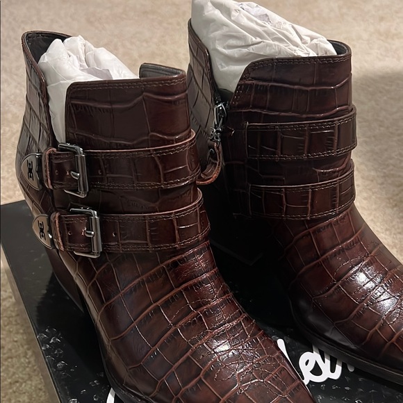 Sam Edelman Dark Brown Croc-Embossed Boots - Picture 2 of 5